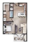 Cypress One Bedroom, One Bath Floor Plan 500 Square-Foot One Bedroom, One Bath Cypress Floor Plan at Retreat at Brightside, Baton Rouge, 70820